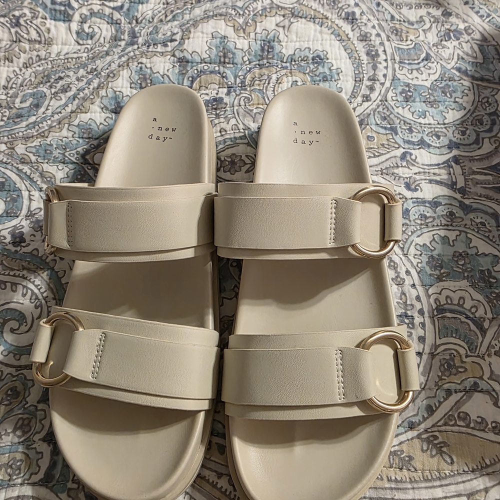 A New Day Beige Sandals with Gold Accents
